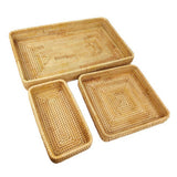 Rattan Tray Tabletop Organization Hand Woven Snack Storage Basket Multifunctional Serving Tray 3 Pcs Set - Side View