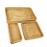 Rattan Tray Tabletop Organization Hand Woven Snack Storage Basket Multifunctional Serving Tray 3 Pcs Set - Top-Down View