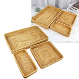 Rattan Tray Tabletop Organization Hand Woven Snack Storage Basket Multifunctional Serving Tray 3 Pcs Set