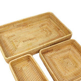 Rattan Tray Tabletop Organization Hand Woven Snack Storage Basket Multifunctional Serving Tray 3 Pcs Set