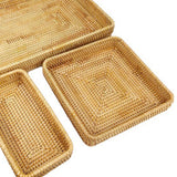 Rattan Tray Tabletop Organization Hand Woven Snack Storage Basket Multifunctional Serving Tray 3 Pcs Set
