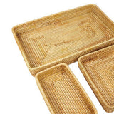 Rattan Tray Tabletop Organization Hand Woven Snack Storage Basket Multifunctional Serving Tray 3 Pcs Set