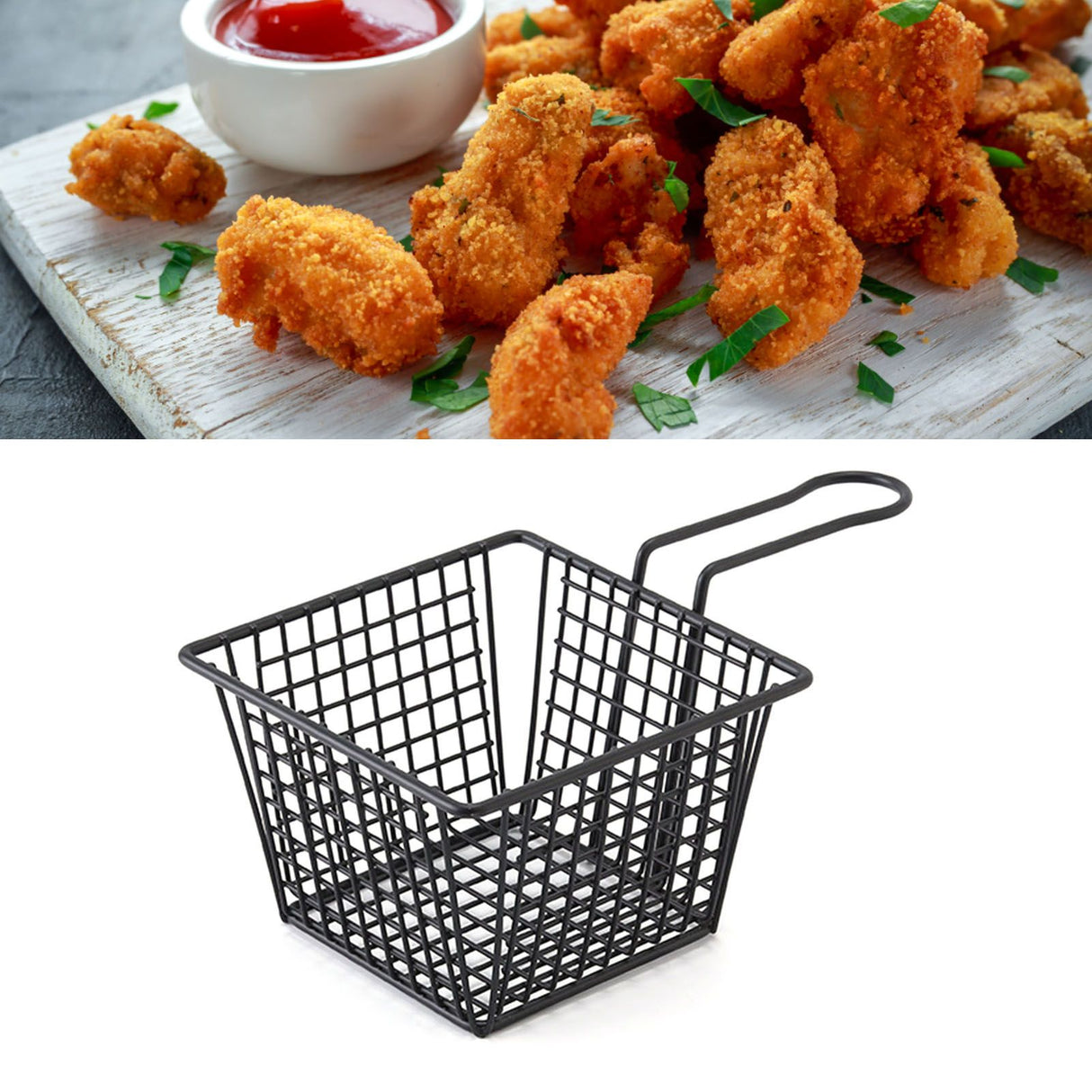 Fryer Basket Iron French Fry Holder Frying Strainer with Handle for Restaurant Home Black