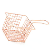 Fryer Basket Iron French Fry Holder Frying Strainer with Handle for Restaurant Home Rose Gold - Side View