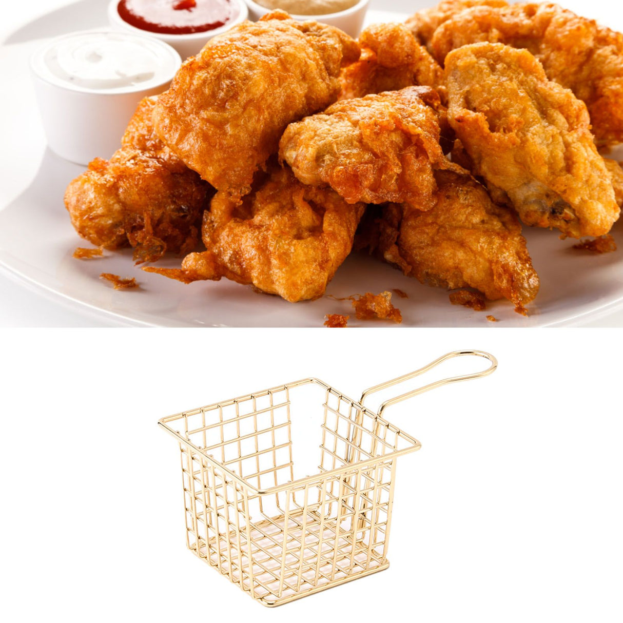 Fryer Basket Iron French Fry Holder Frying Strainer with Handle for Restaurant Home Imitation Gold