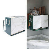 Multifunctional Knife Blocks with White Plate Cutting Board Pot Lid Holder for Countertop Organization Kitchen Storage Wall Mount Green Frame