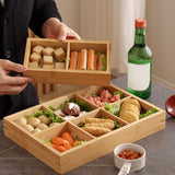 Divided Wooden Tray Multi Compartments Serving Tray for Hot Pot Restaurants Sushi Plate 6 Compartments - Extra Image