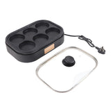 6 Hole Egg Frying Pan Nonstick Breakfast Pot Multifunctional Breakfast Maker Hamburger Machine With Pot Cover - Rear View