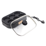 6 Hole Egg Frying Pan Nonstick Breakfast Pot Multifunctional Breakfast Maker Hamburger Machine With Pot Cover - Close-Up Angle