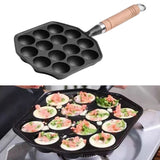 14 Holes Takoyaki Pan Nonstick Cast Iron Octopus Meat Balls Mold Maker with Detachable Handle for Home Pancake Baking - Rear View