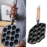 14 Holes Takoyaki Pan Nonstick Cast Iron Octopus Meat Balls Mold Maker with Detachable Handle for Home Pancake Baking - Close-Up Angle
