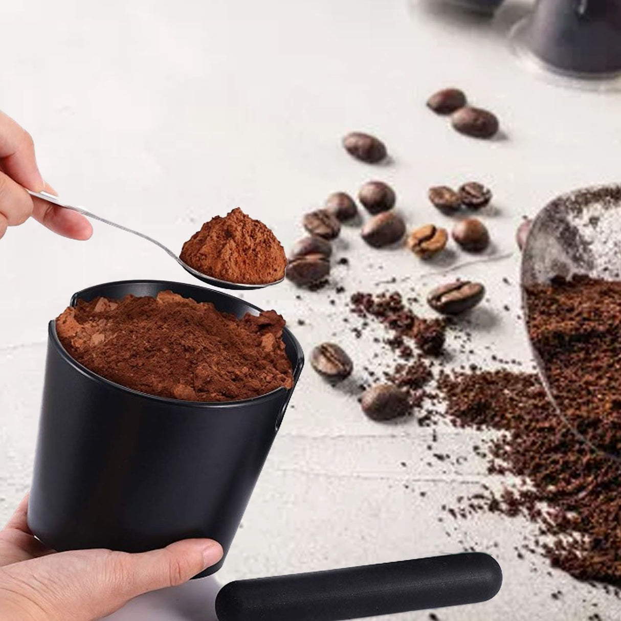 Coffee Knock Box Stainless Steel Coffee Grounds Knock Box with Knock Bar for Cafes Western Restaurants Bars Home Kitchen