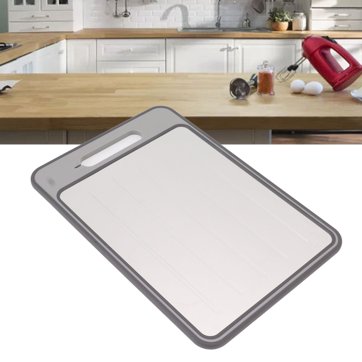 Defrosting Tray Double Sided Grinding Thawing Cutting Board with Sharpener for Frozen Meat Grey