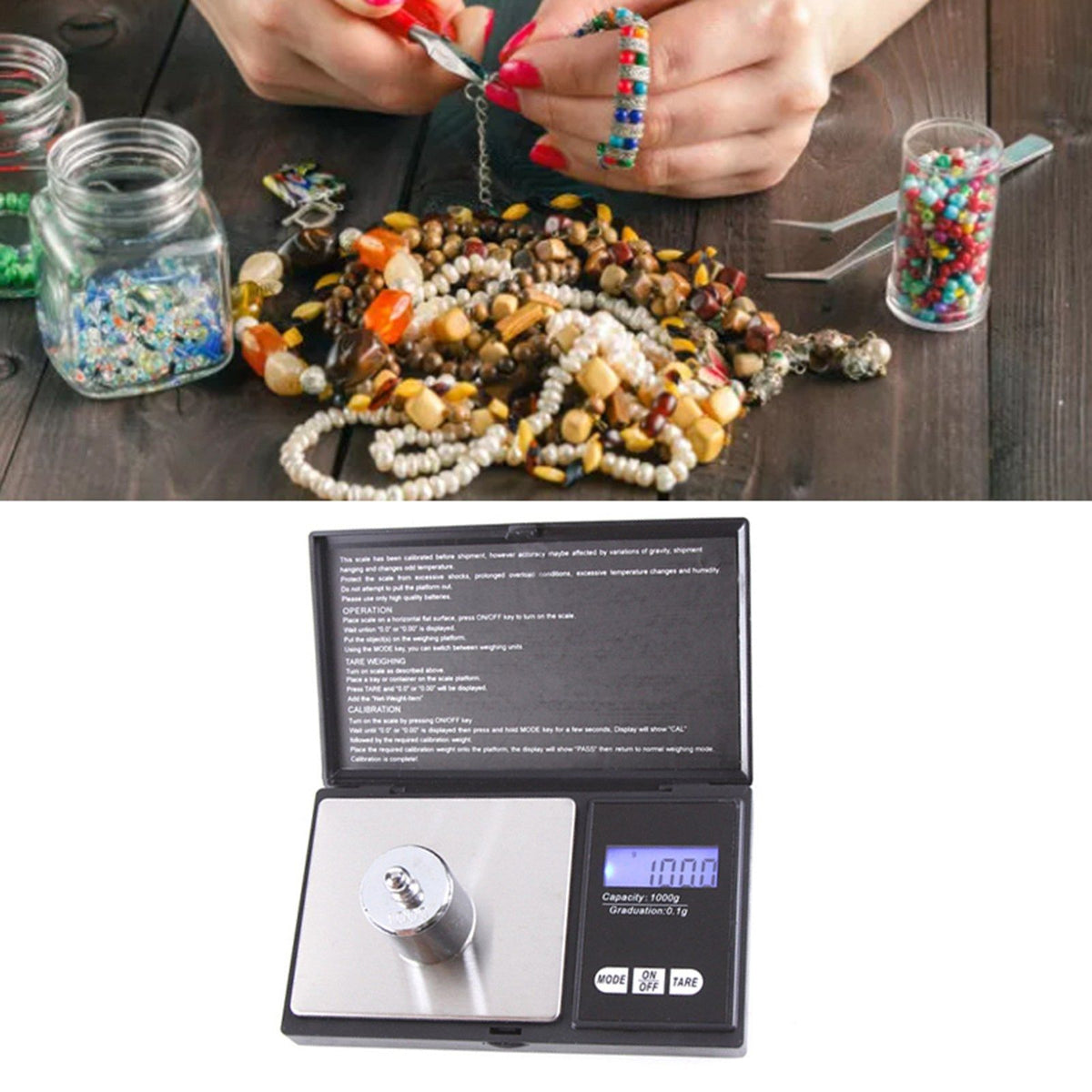 Digital Scale Backlit LCD Accurate Measurement Electronic Food Steelyard for Kitchen Jewelry 1000G 0.1G