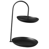 2 Tier Iron Fruit Serving Tray Waterproof Multi Tier Storage Platter for Coffee Table Party Black
