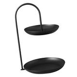 2 Tier Iron Fruit Serving Tray Waterproof Multi Tier Storage Platter for Coffee Table Party Black - Top-Down View