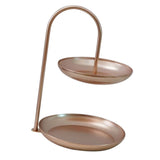 2 Tier Iron Fruit Serving Tray Waterproof Multi Tier Storage Platter for Coffee Table Party Rose Gold