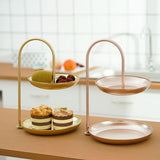 2 Tier Iron Fruit Serving Tray Waterproof Multi Tier Storage Platter for Coffee Table Party Rose Gold