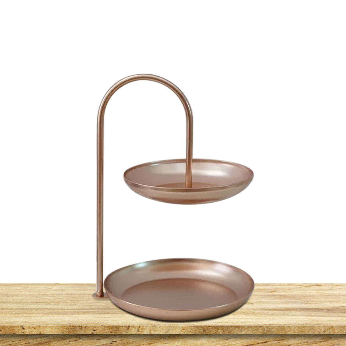 2 Tier Iron Fruit Serving Tray Waterproof Multi Tier Storage Platter for Coffee Table Party Rose Gold