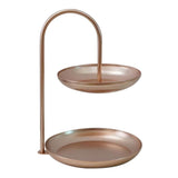 2 Tier Iron Fruit Serving Tray Waterproof Multi Tier Storage Platter for Coffee Table Party Rose Gold