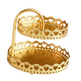 Double Layer Pastry Tray Decorative Copper Gold Biscuits Dessert Display Plate for Wedding Loving Heart - Front View