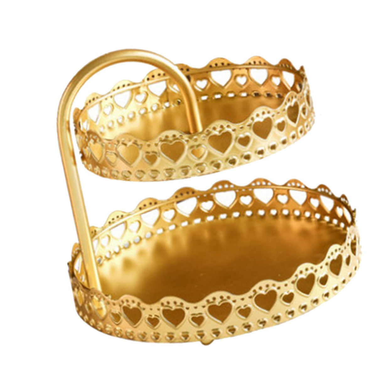 Double Layer Pastry Tray Decorative Copper Gold Biscuits Dessert Display Plate for Wedding Loving Heart