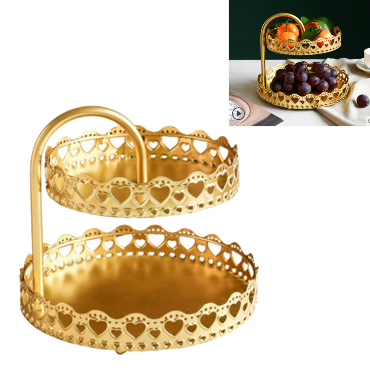 Double Layer Pastry Tray Decorative Copper Gold Biscuits Dessert Display Plate for Wedding Loving Heart