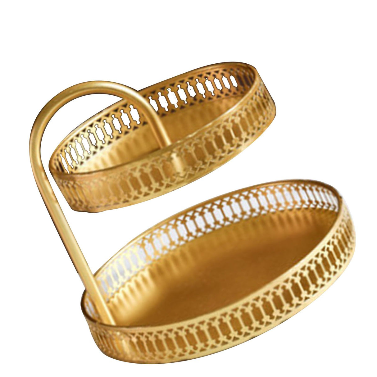 Double Layer Pastry Tray Decorative Copper Gold Biscuits Dessert Display Plate for Wedding Vertical Grain