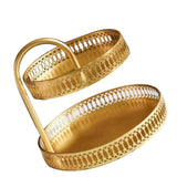 Double Layer Pastry Tray Decorative Copper Gold Biscuits Dessert Display Plate for Wedding Vertical Grain - Side View