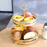 Double Layer Pastry Tray Decorative Copper Gold Biscuits Dessert Display Plate for Wedding Vertical Grain