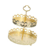 Double Layer Pastry Tray Decorative Copper Gold Biscuits Dessert Display Plate for Wedding Hollowed Out Love Heart - Front View
