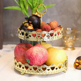 Double Layer Pastry Tray Decorative Copper Gold Biscuits Dessert Display Plate for Wedding Hollowed Out Love Heart - 45-Degree Angle