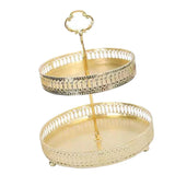 Double Layer Pastry Tray Decorative Copper Gold Biscuits Dessert Display Plate for Wedding Hollowed Out Vertical Grain - Front View