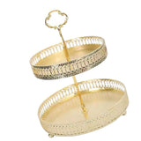 Double Layer Pastry Tray Decorative Copper Gold Biscuits Dessert Display Plate for Wedding Hollowed Out Vertical Grain