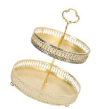 Double Layer Pastry Tray Decorative Copper Gold Biscuits Dessert Display Plate for Wedding Hollowed Out Vertical Grain