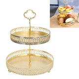 Double Layer Pastry Tray Decorative Copper Gold Biscuits Dessert Display Plate for Wedding Hollowed Out Vertical Grain