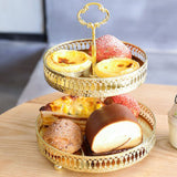 Double Layer Pastry Tray Decorative Copper Gold Biscuits Dessert Display Plate for Wedding Hollowed Out Vertical Grain - Rear View
