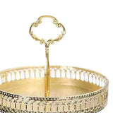 Double Layer Pastry Tray Decorative Copper Gold Biscuits Dessert Display Plate for Wedding Hollowed Out Vertical Grain - Close-Up Angle