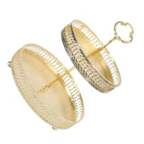 Double Layer Pastry Tray Decorative Copper Gold Biscuits Dessert Display Plate for Wedding Hollowed Out Vertical Grain