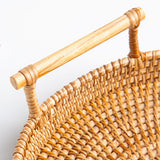 Hand Woven Round Rattan Serving Tray Bread Fruit Dessert Snack Basket with Handles Diameter 24cm Height 3cm