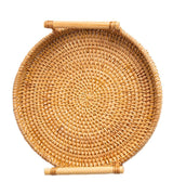 Hand Woven Round Rattan Serving Tray Bread Fruit Dessert Snack Basket with Handles Diameter 24cm Height 3cm - Extra Image
