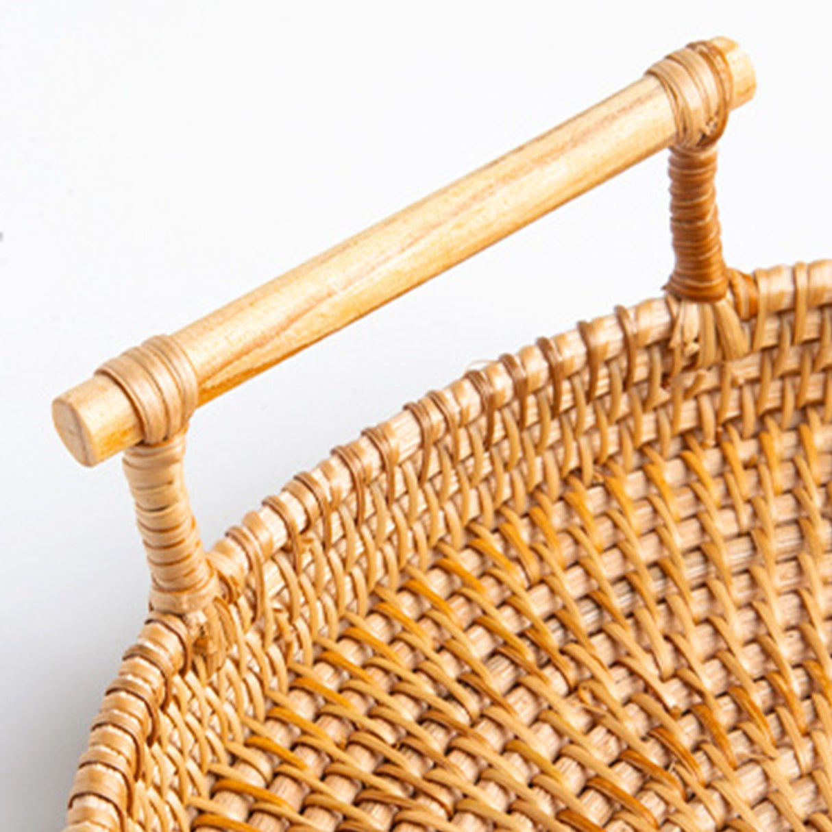 Hand Woven Round Rattan Serving Tray Bread Fruit Dessert Snack Basket with Handles 3 Piece Set