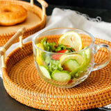 Hand Woven Round Rattan Serving Tray Bread Fruit Dessert Snack Basket with Handles 3 Piece Set