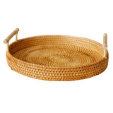 Hand Woven Round Rattan Serving Tray Bread Fruit Dessert Snack Basket with Handles 3 Piece Set