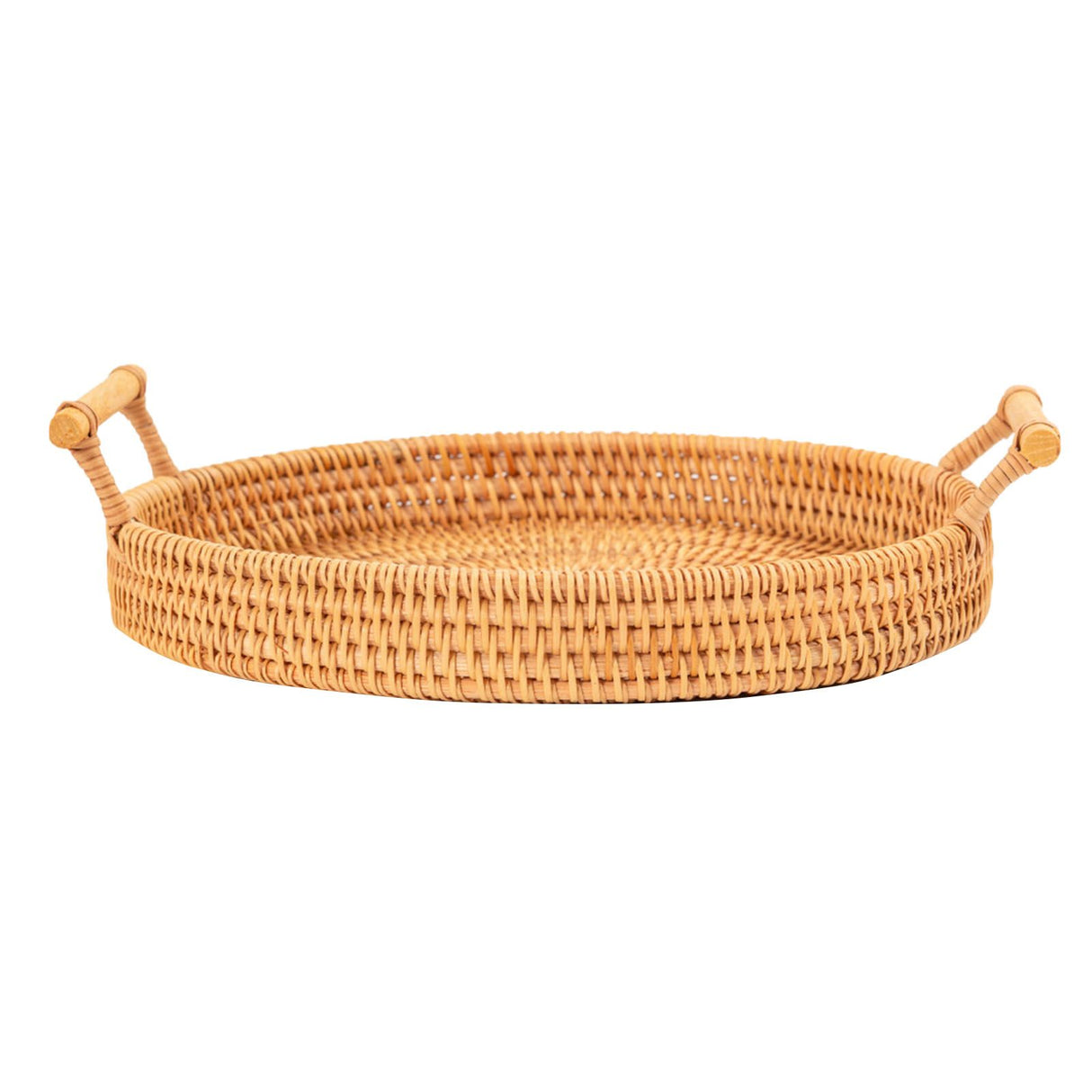 Hand Woven Round Rattan Serving Tray Bread Fruit Dessert Snack Basket with Handles 3 Piece Set