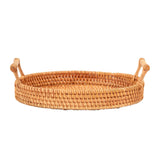 Hand Woven Round Rattan Serving Tray Bread Fruit Dessert Snack Basket with Handles 3 Piece Set