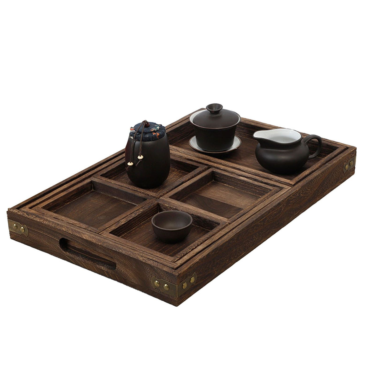 Wood Tea Tray Fade Resistant Exquisite Retro Reinforced Rectangular Tea Serving Tray