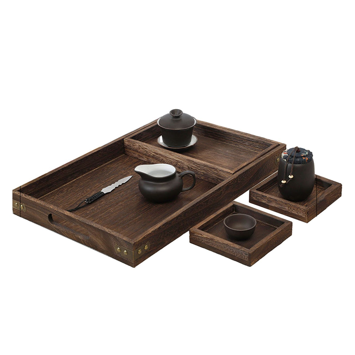 Wood Tea Tray Fade Resistant Exquisite Retro Reinforced Rectangular Tea Serving Tray