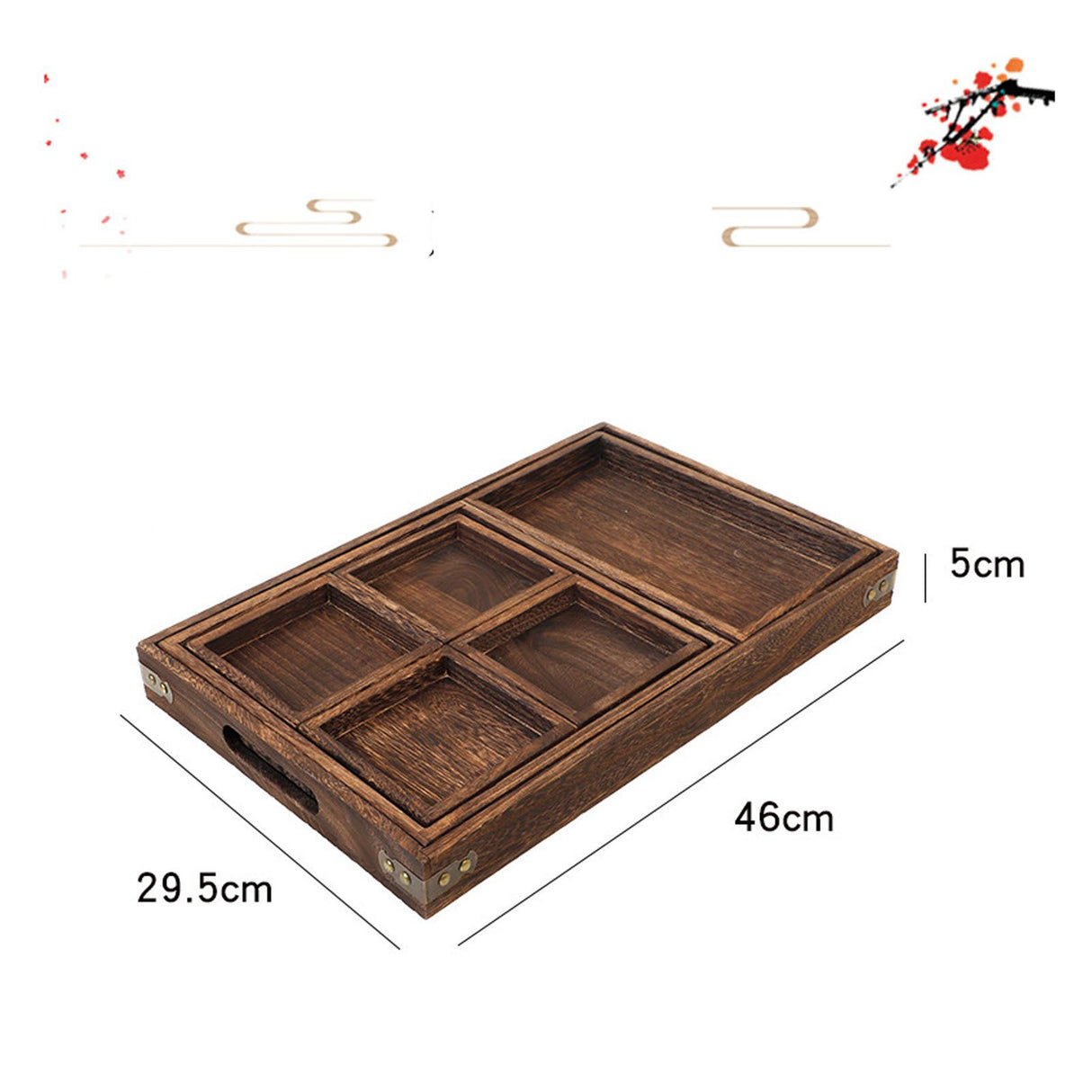 Wood Tea Tray Fade Resistant Exquisite Retro Reinforced Rectangular Tea Serving Tray