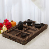 Wood Tea Tray Fade Resistant Exquisite Retro Reinforced Rectangular Tea Serving Tray - Extra Image